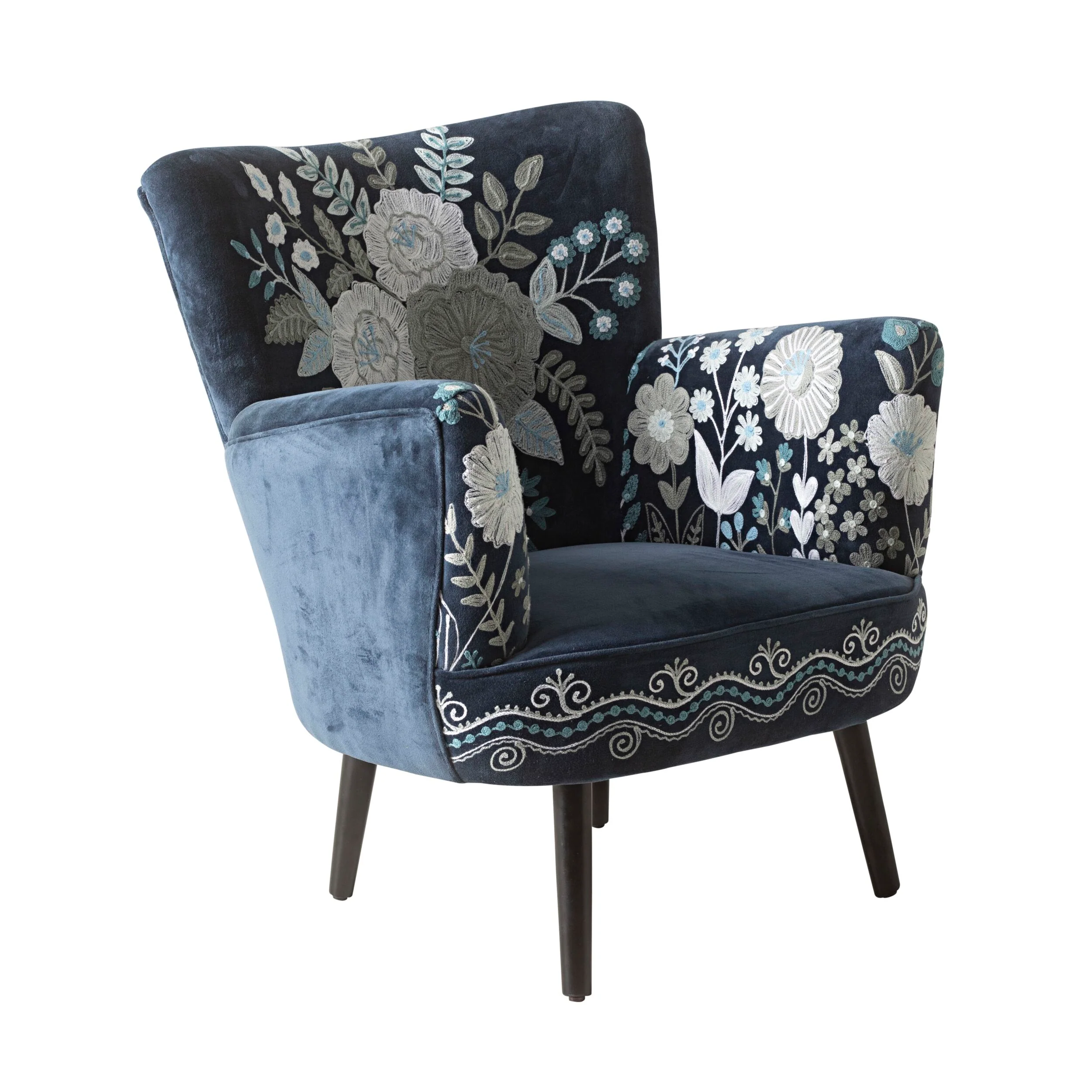 Blooms Embroidered Armchair Indigo