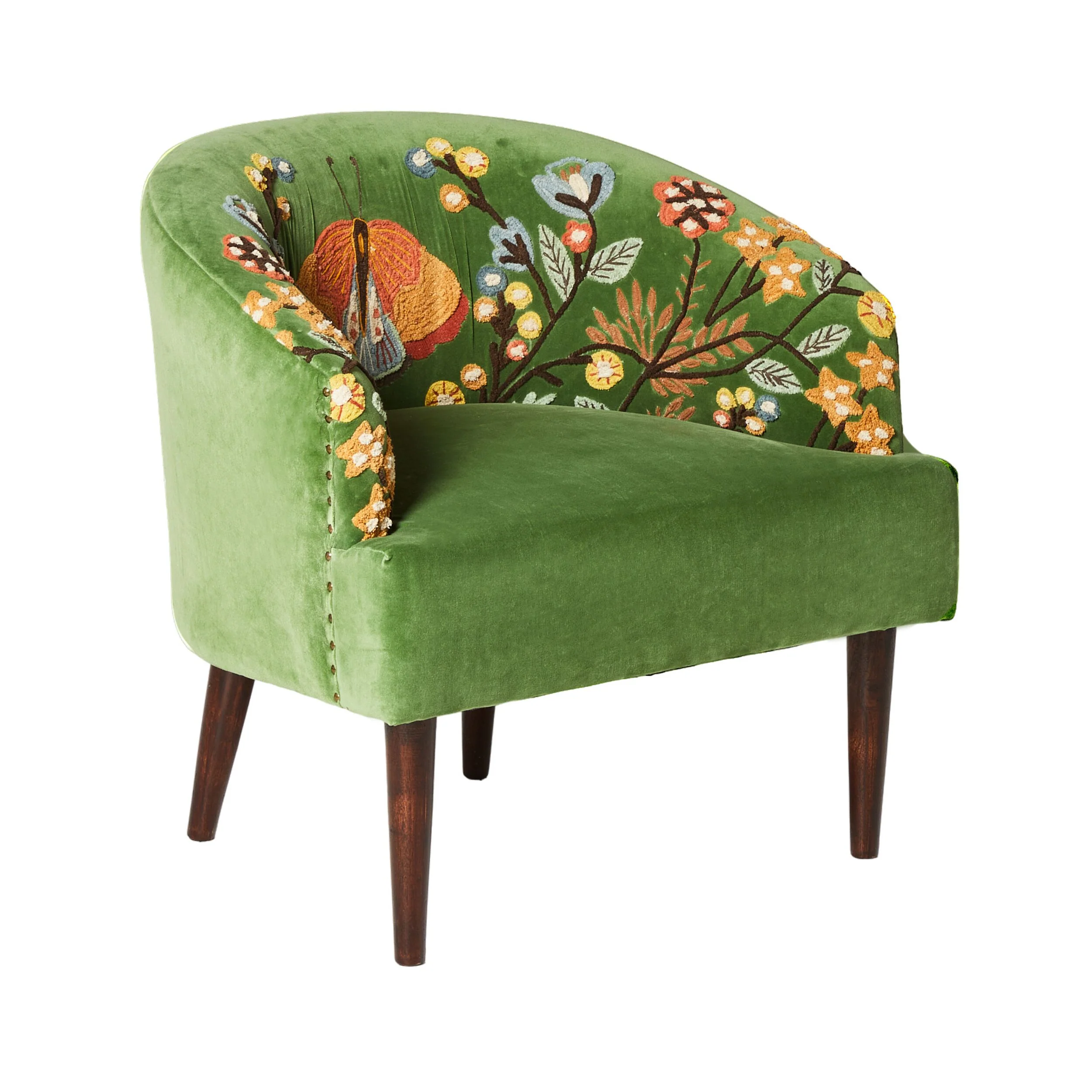 Freya Embroidered Occasional Chair Green Velvet