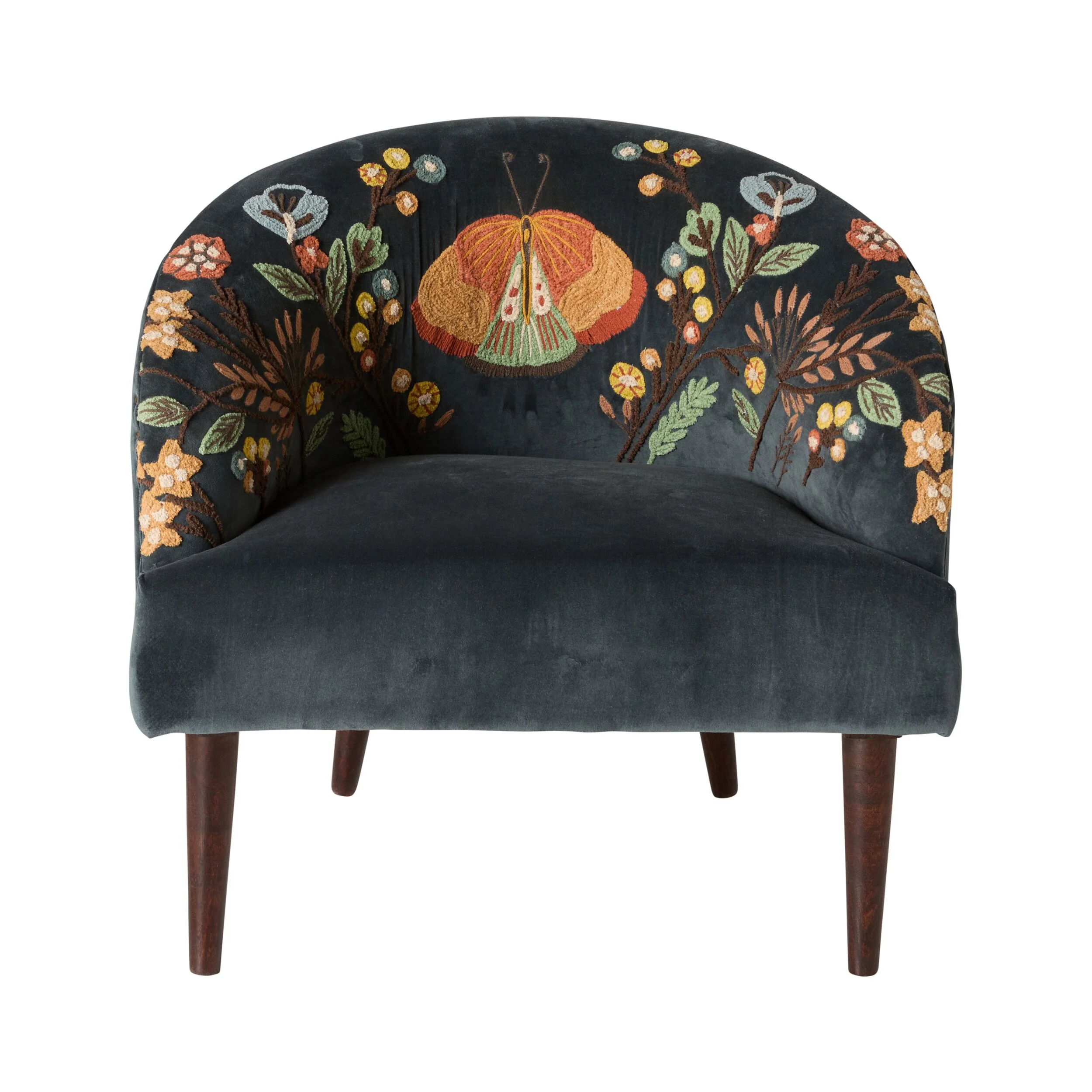 Freya Embroidered Occasional Chair Blue Velvet