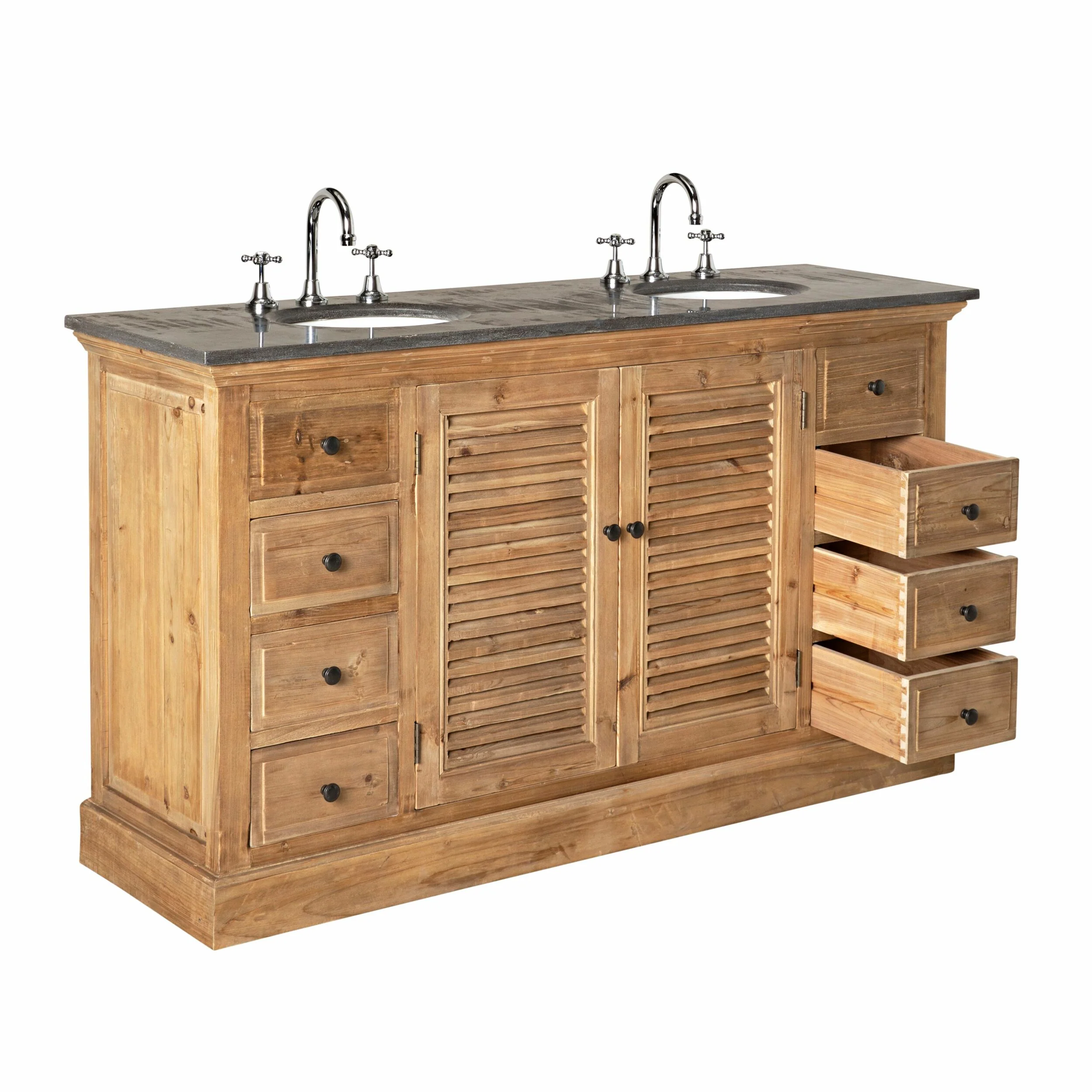 1533-louver-double-vanity-150cm-with-blue-stone-top-2.webp Louver Double Vanity 150cm With Blue Stone Top