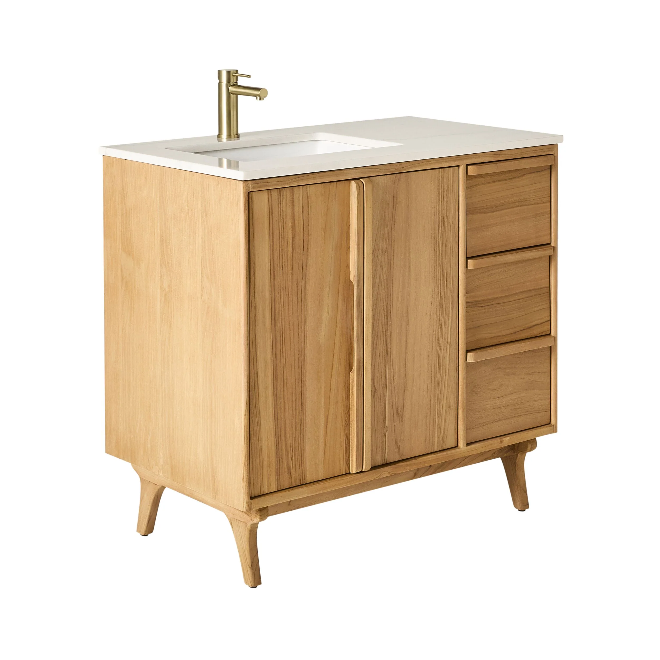 Remi Single Bathroom Vanity Teak with Stone Top 910mm Package