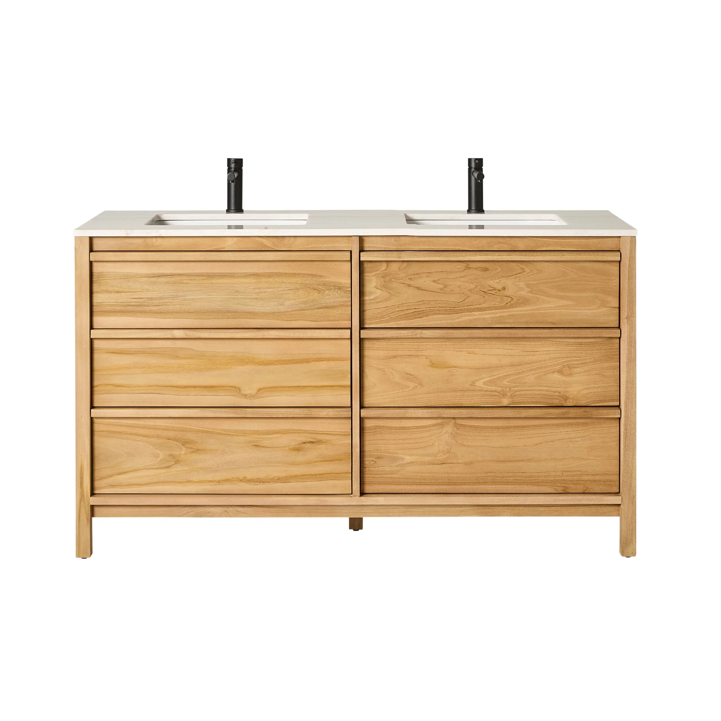 Oliver Double Bathroom Vanity Teak with Stone Top 1510mm Package