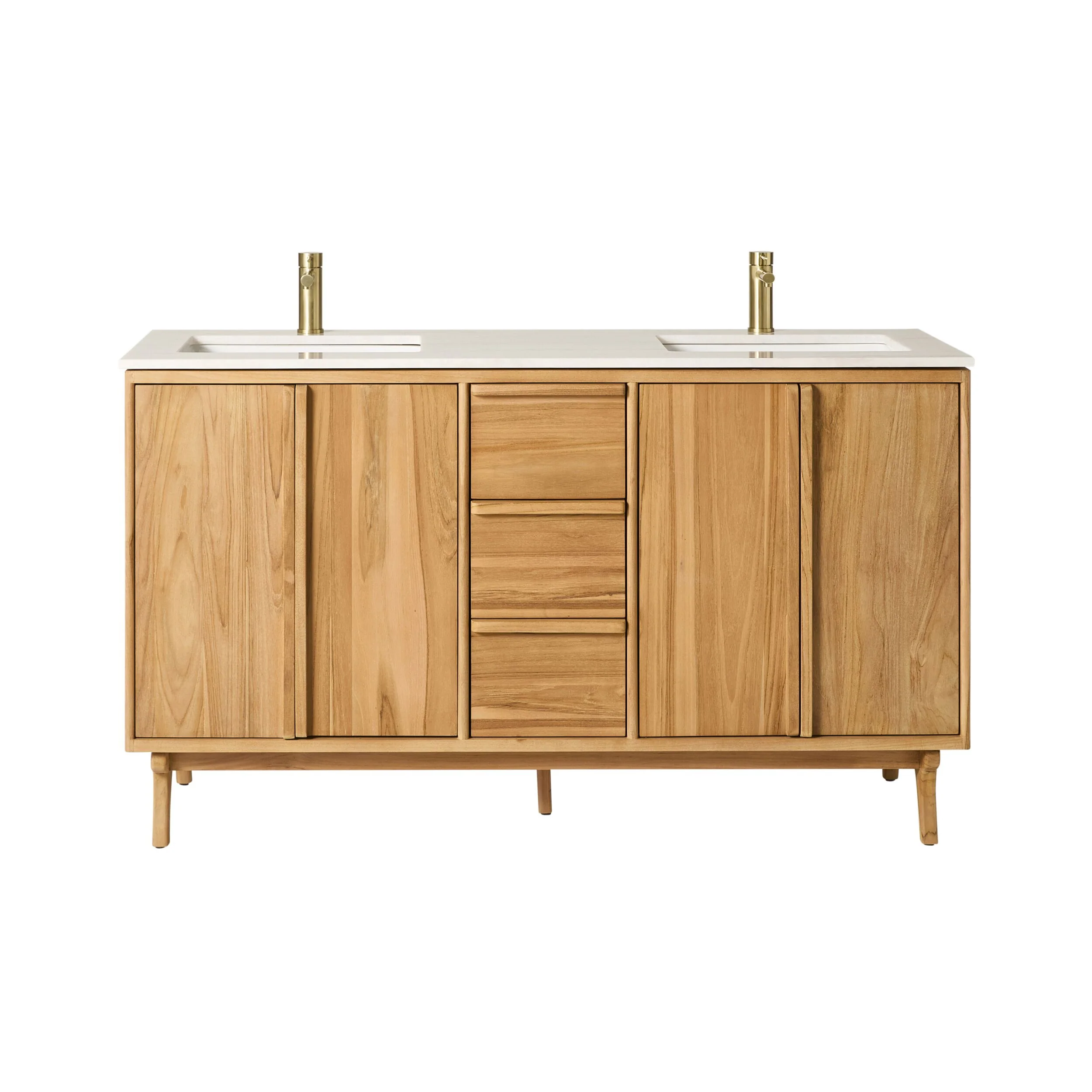 Remi Double Bathroom Vanity Teak with Stone Top 1510mm Package