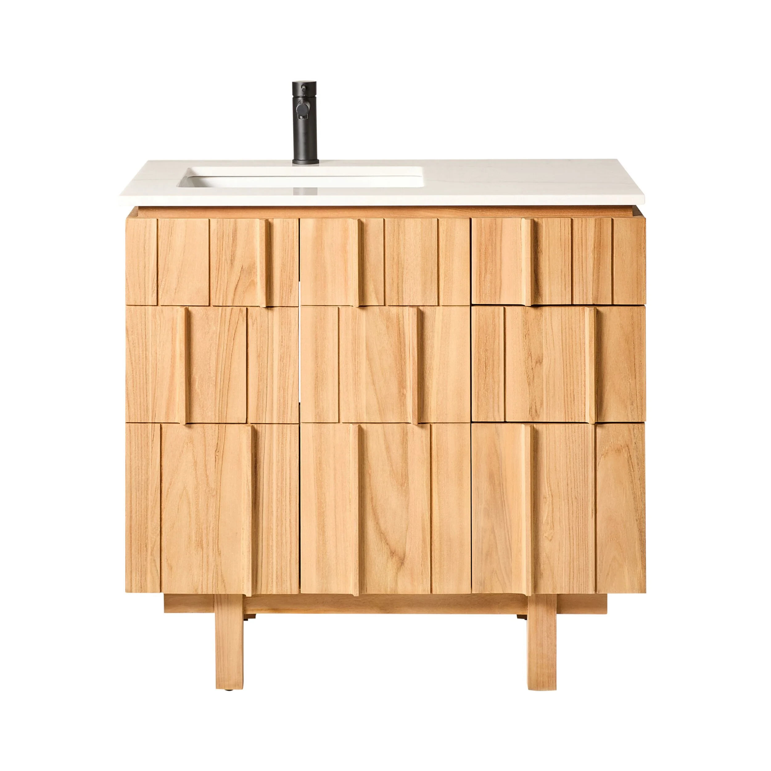 Asher Single Bathroom Vanity Teak with Stone Top 910mm Package