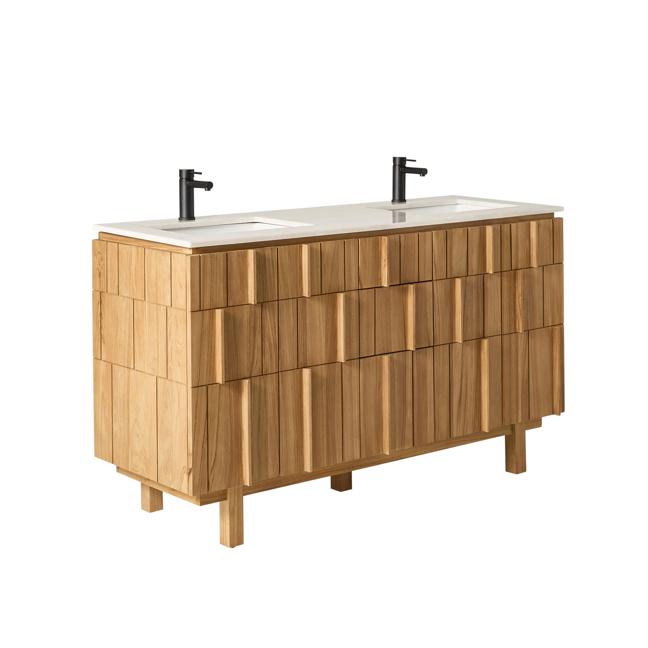Asher Double Bathroom Vanity Teak with Stone Top 1510mm Package