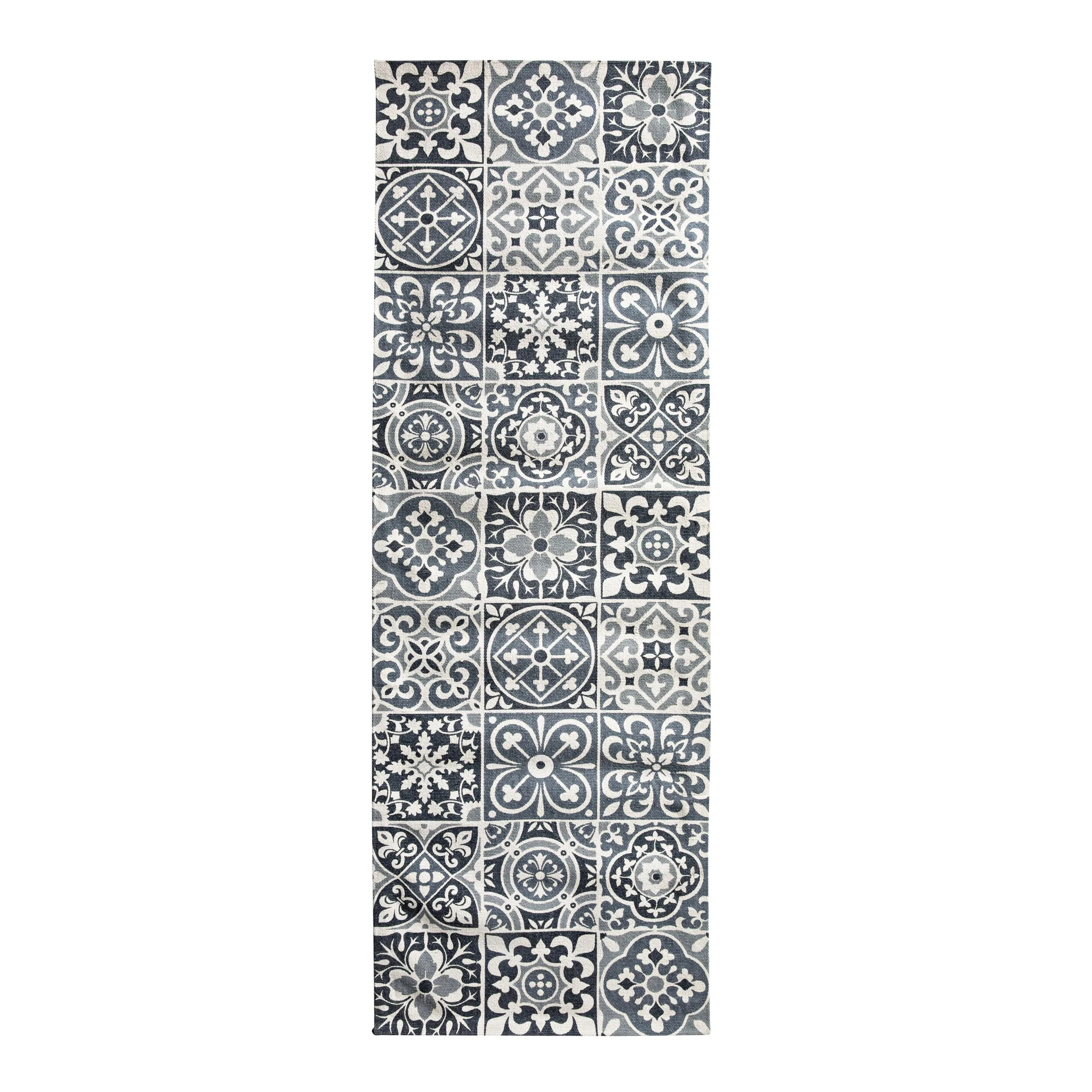 Carrelage Tile Hand Woven Soft Grey And Blue Rug Runner 200x70cm