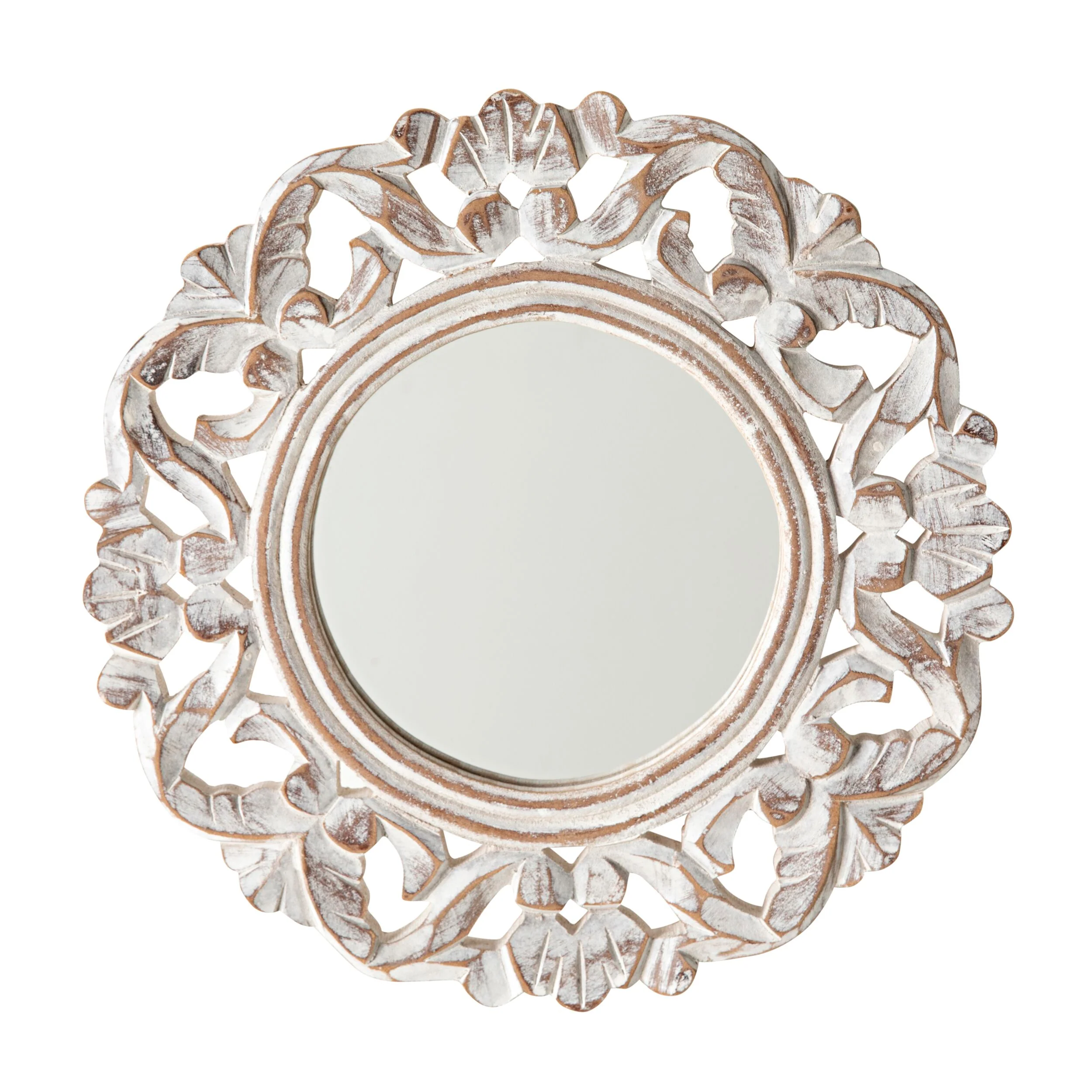 Frieze Round Wall Mirror White Distress 30x30cm