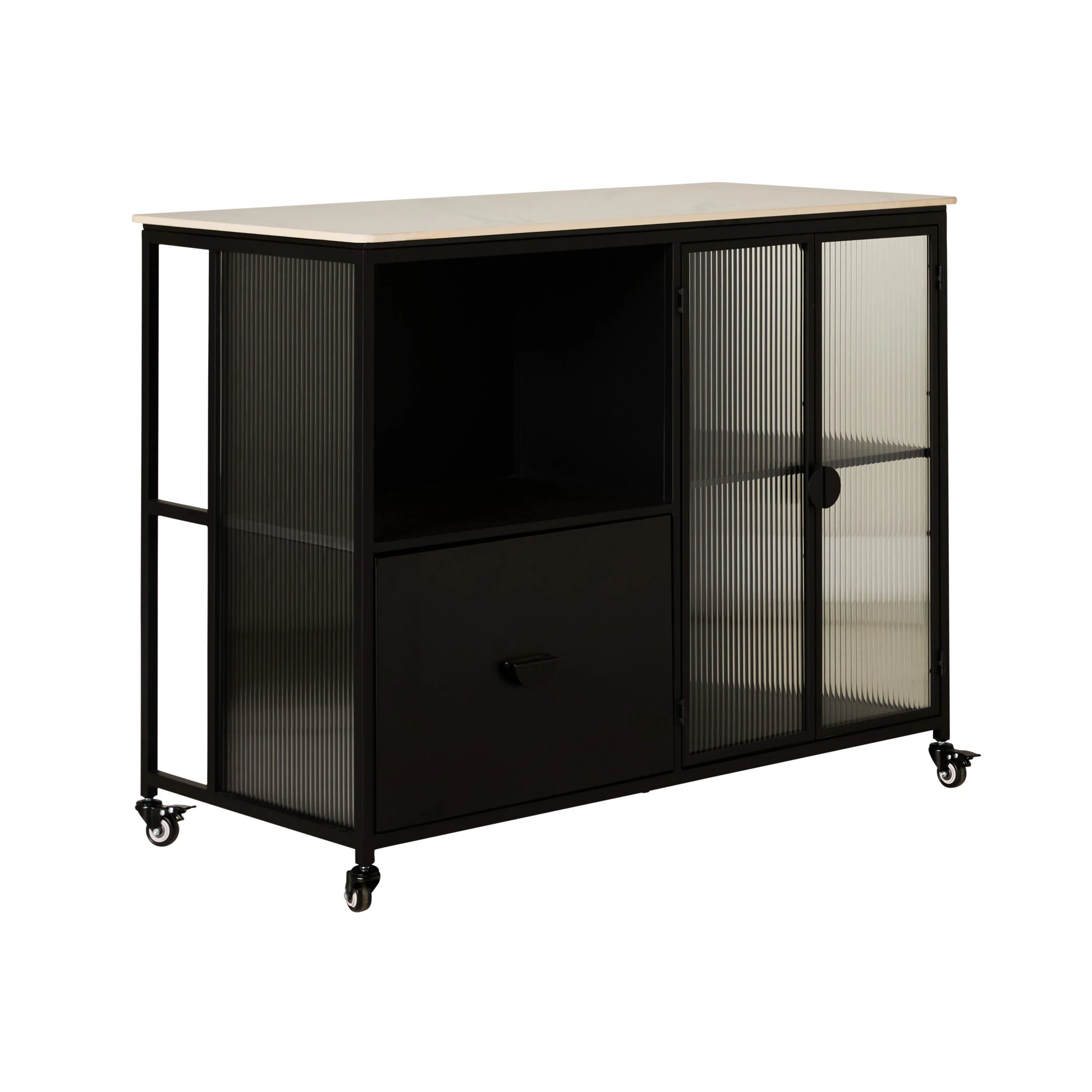 Nero Kitchen Island Bench with Drawer Black 120cm