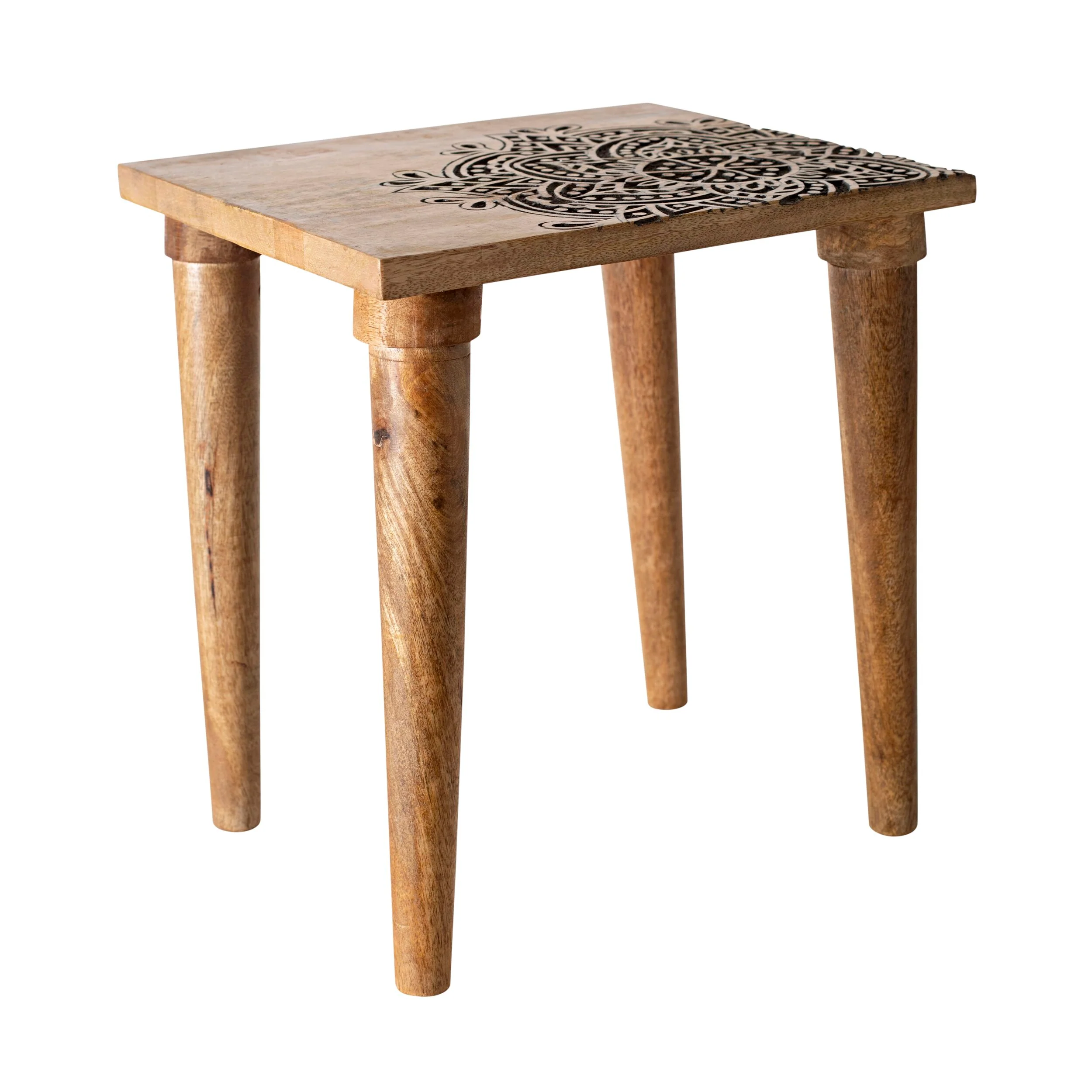 Parvani Carved Top Mango Wood Table 41x38x33cm