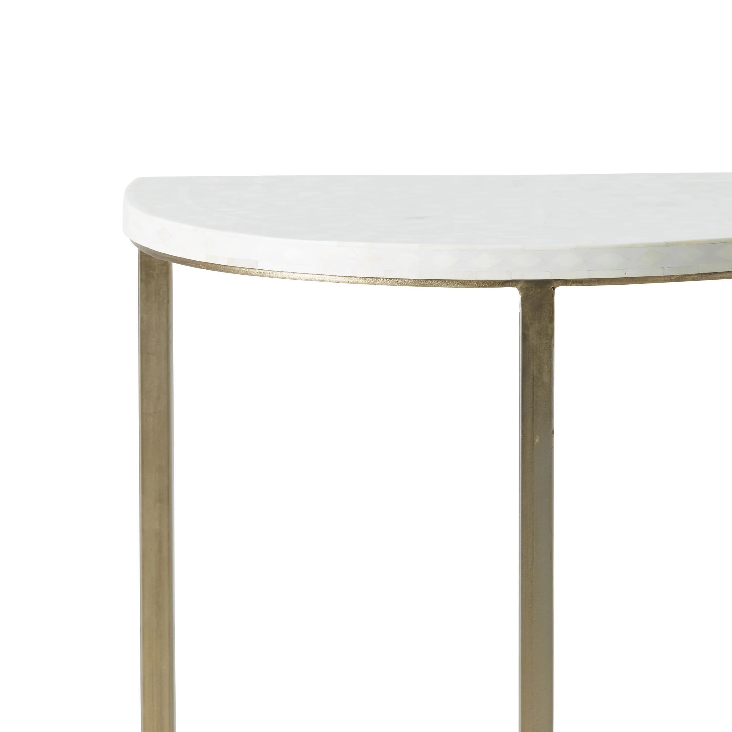 Bone Inlay Half Moon Side Table Beige with Gold Frame 53cm