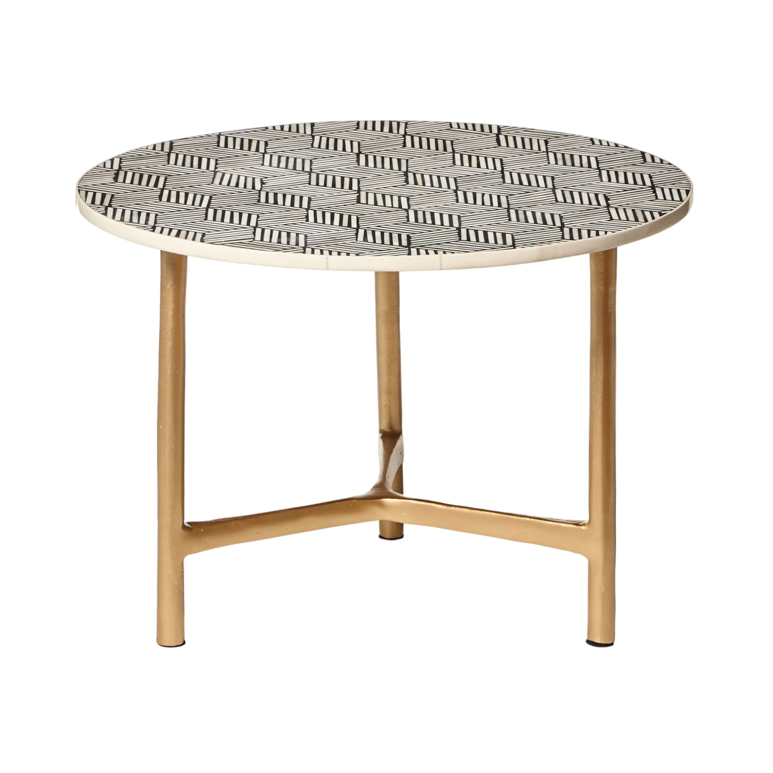 Aria Bone Inlay Round Coffee Table Small Black and White