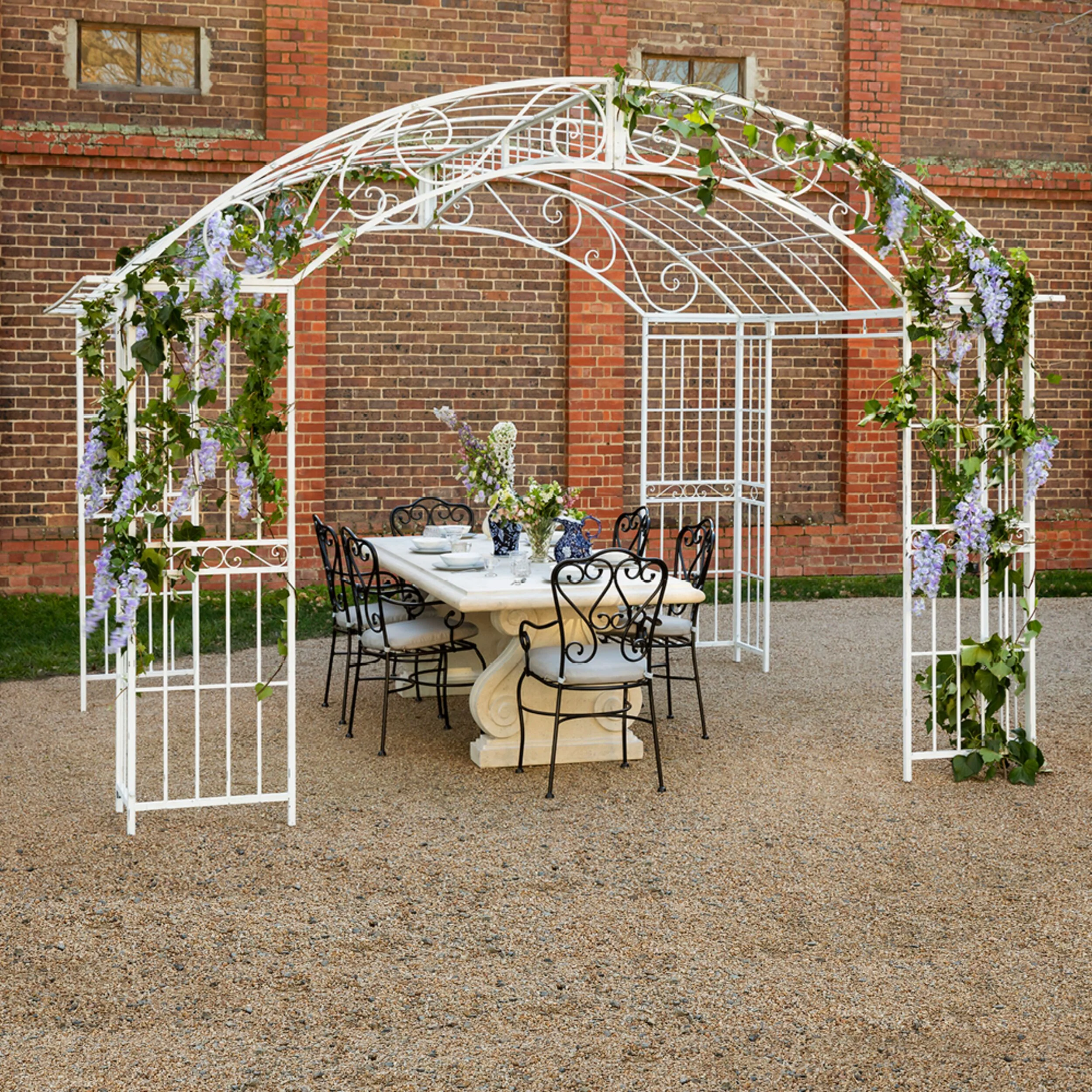 Versailles Gazebo Antique White with Light Grey Canopy NEW BRUSHED FINISH