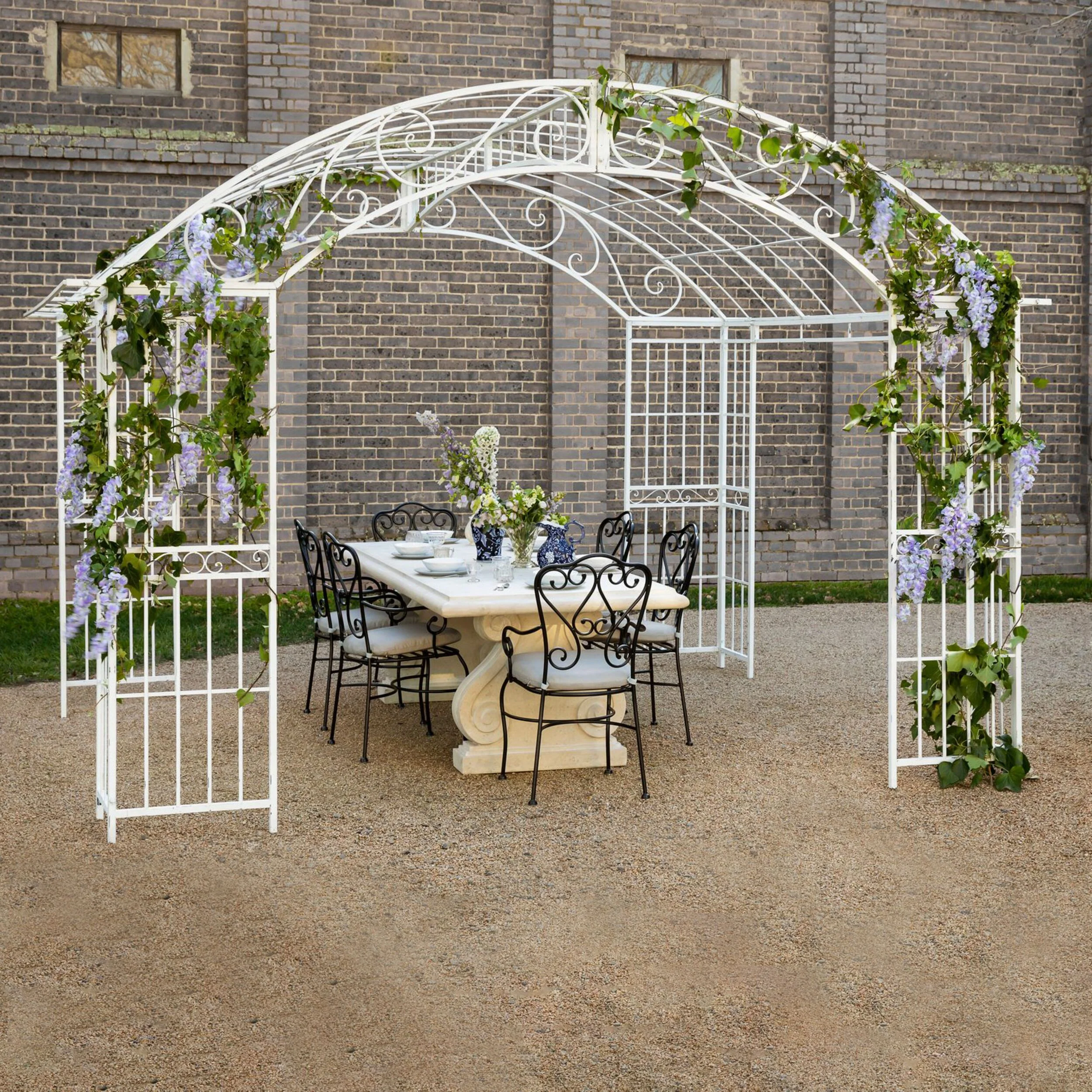 Versailles Gazebo Antique White with Light Grey Canopy NEW BRUSHED FINISH