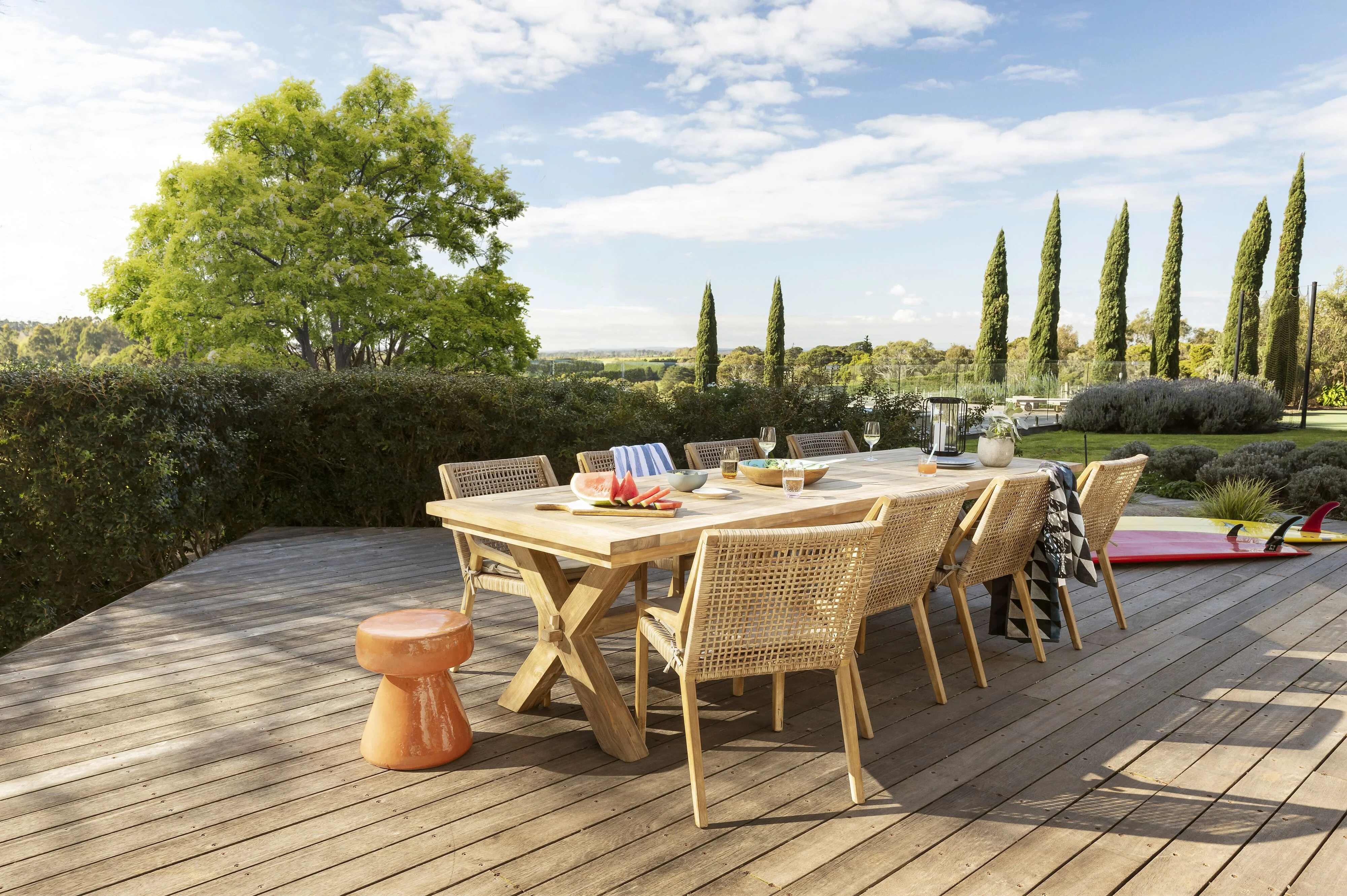 3246-reclaimed-teak-cross-leg-dining-table-400cm-with-8-weave-dining-chair-package-4.webp Reclaimed Teak Cross Leg Dining Table 400cm with 8 Weave Dining Chair Package