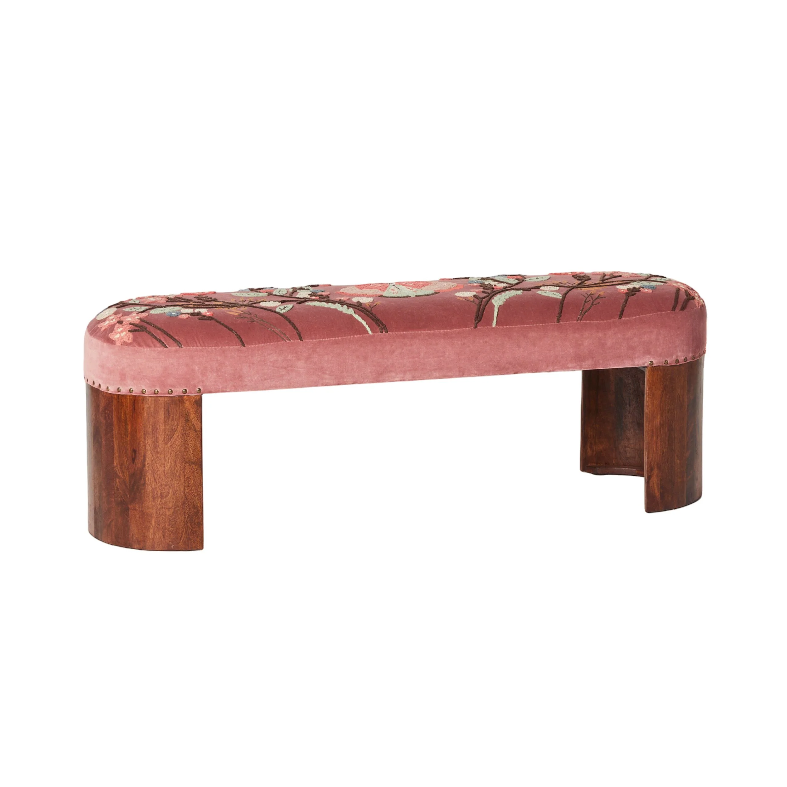 Freya Embroidered Bench Rose Pink Velvet