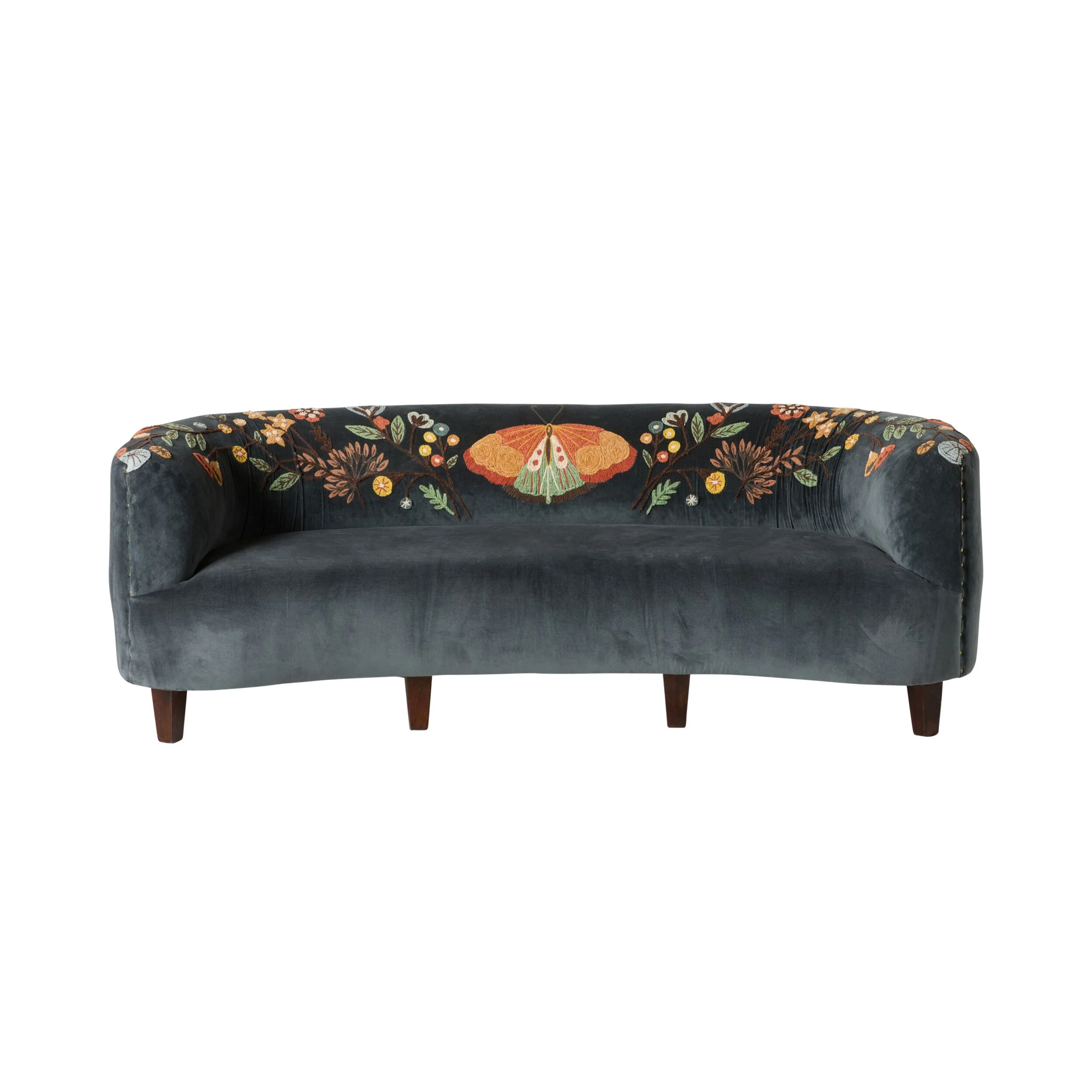 Freya Embroidered Sofa Blue Velvet