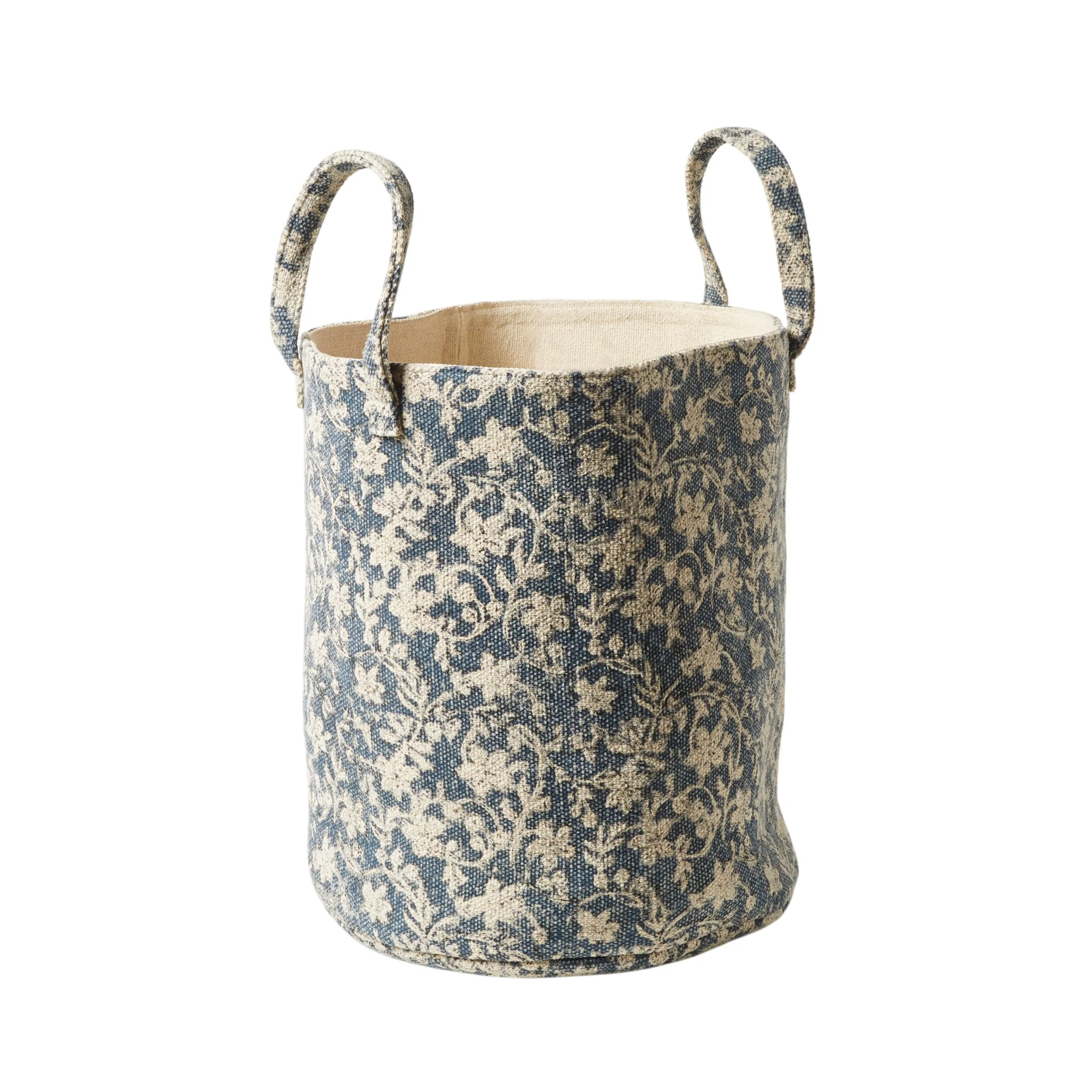 Fleurs Indigo Cotton Dhurrie Basket Large 45x40cm