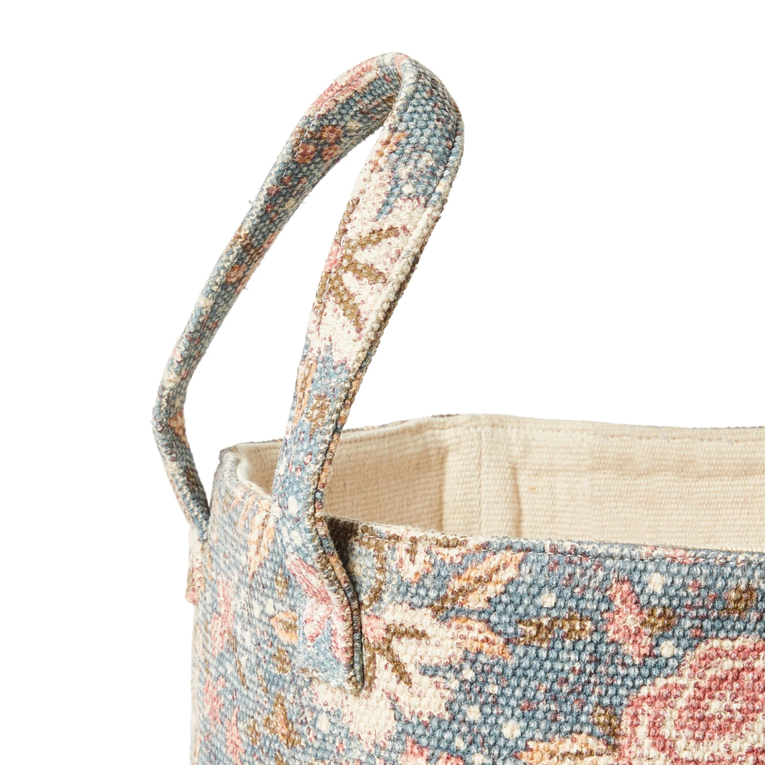 Fleurs Blue Cotton Dhurrie Basket Medium 41x35cm