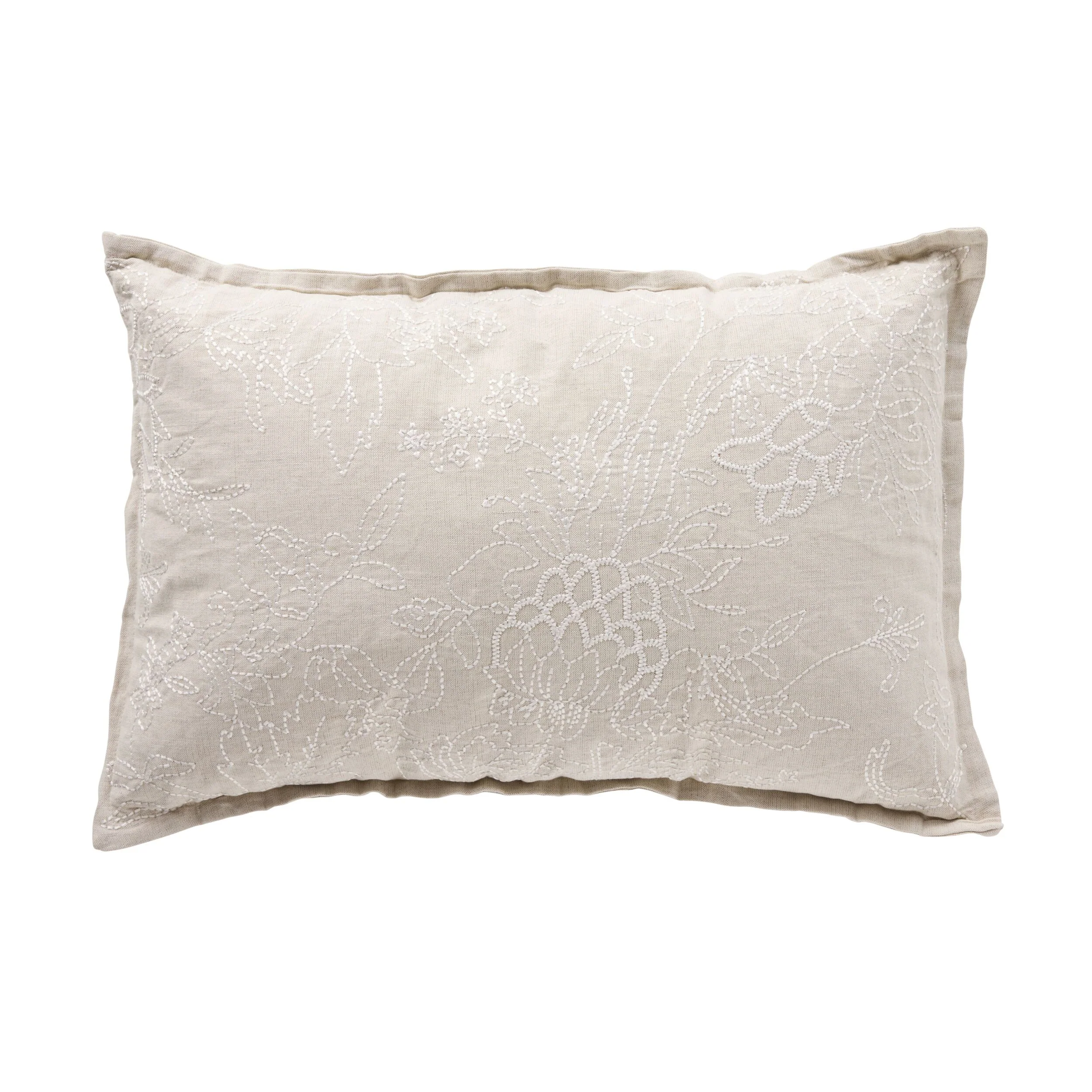 Anais Embroidered Linen Cushion Natural 40x60cm
