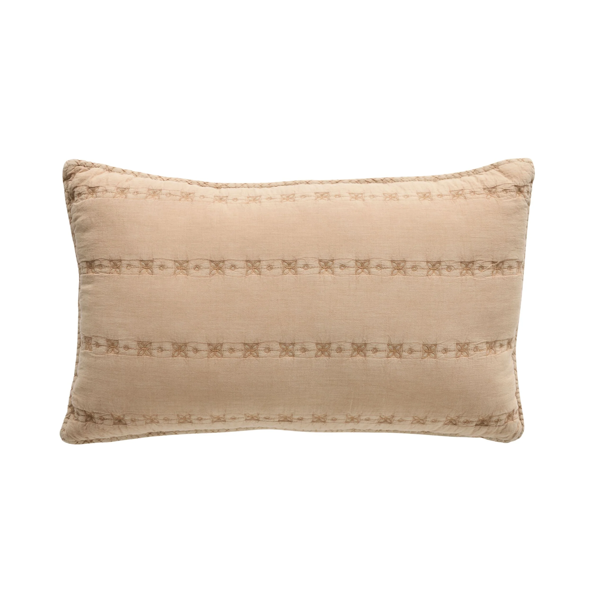 Poppy Soft Washed Voile Quilted Cushion Soft Clay 35x55cm