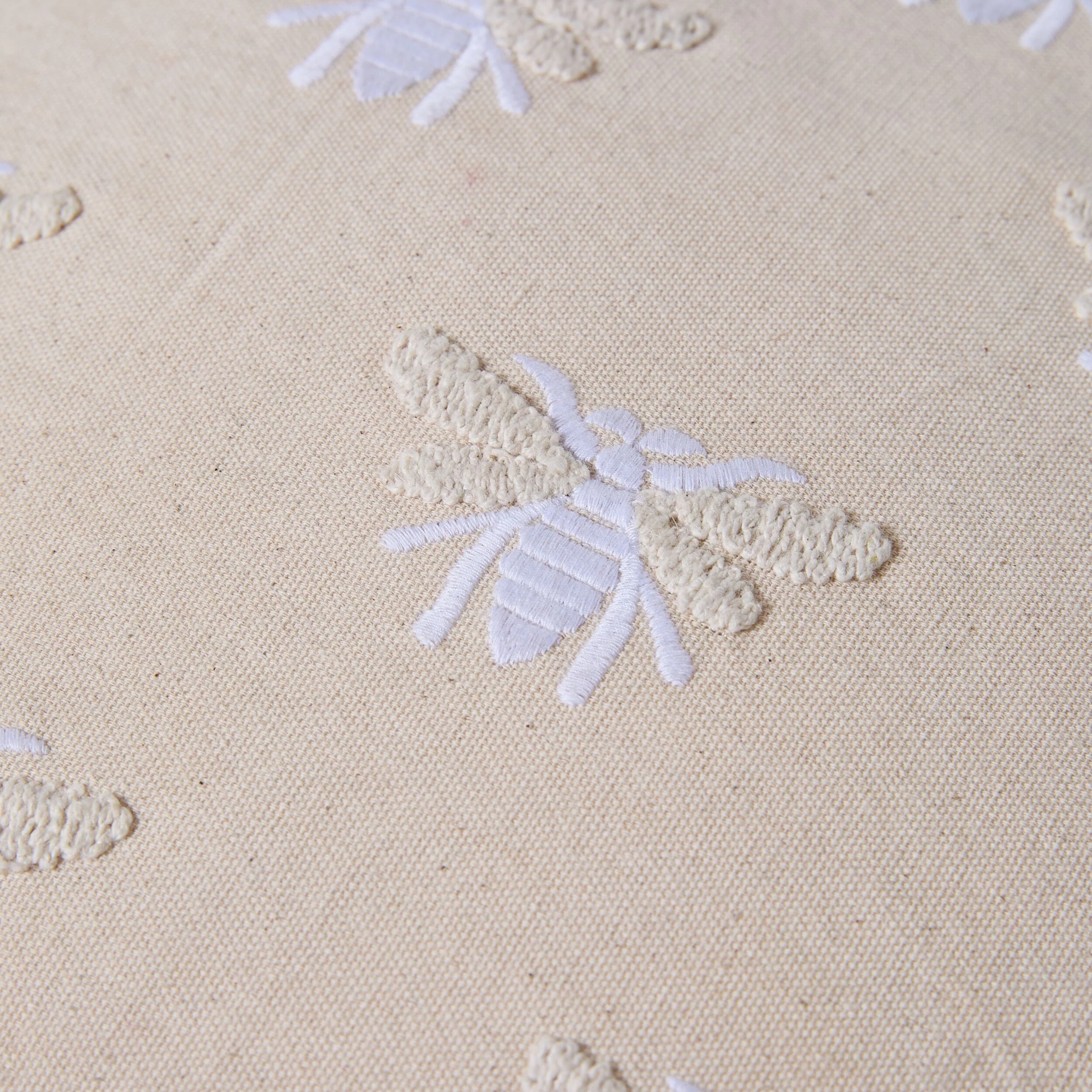 Stitch Honey Bee Embroidered Cushion Natural