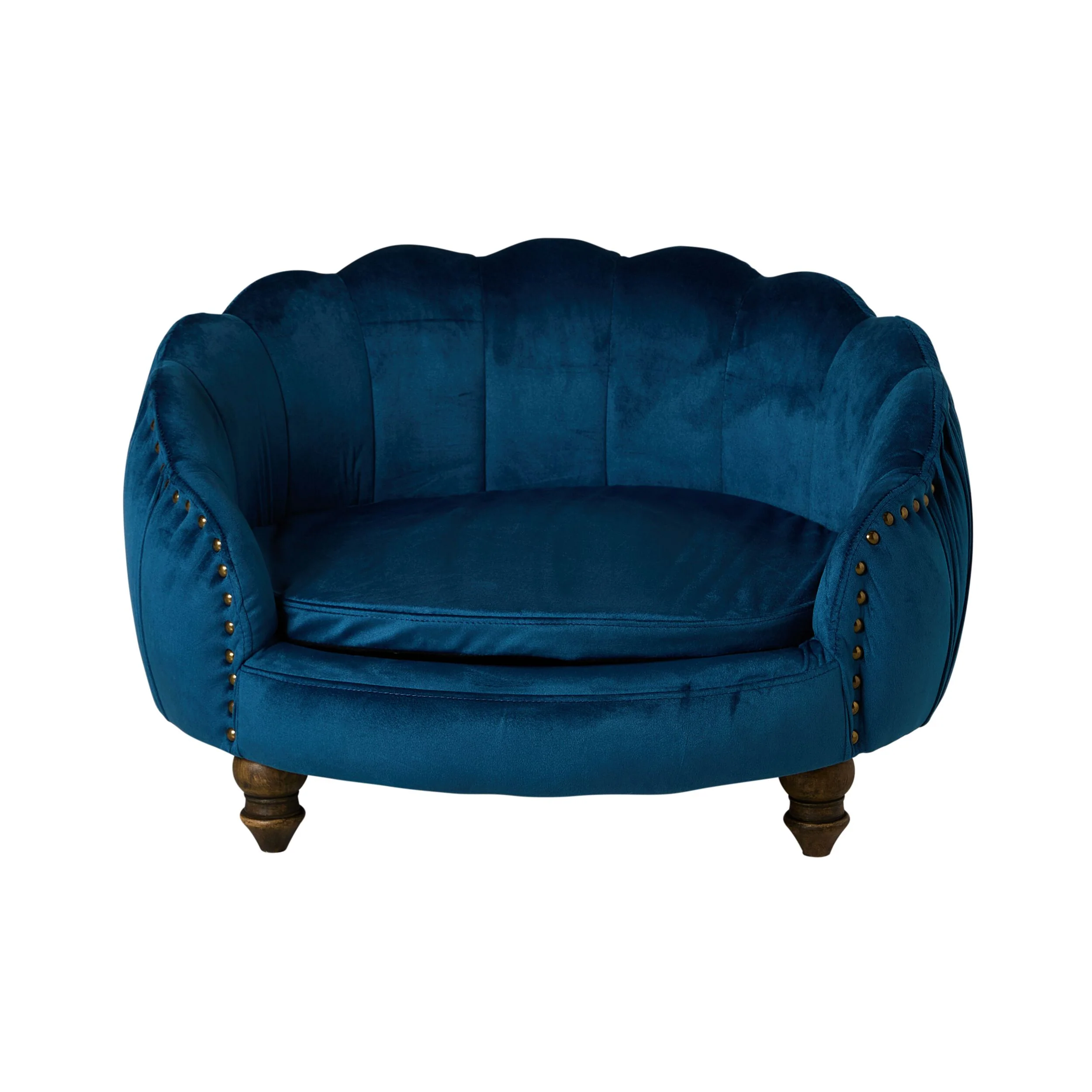Antoinette Rouched Velvet Pet Bed Marine Blue