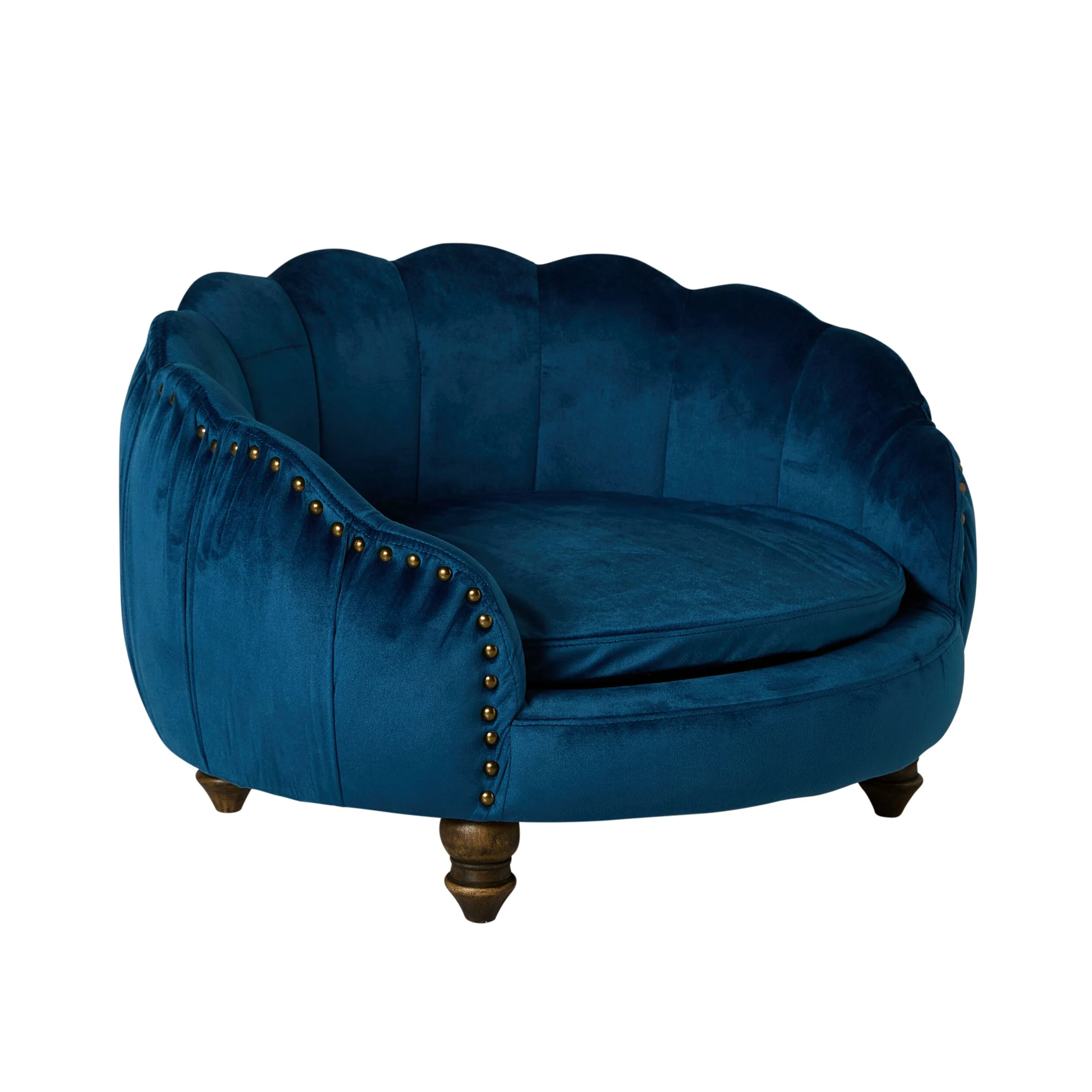 Antoinette Rouched Velvet Pet Bed Marine Blue